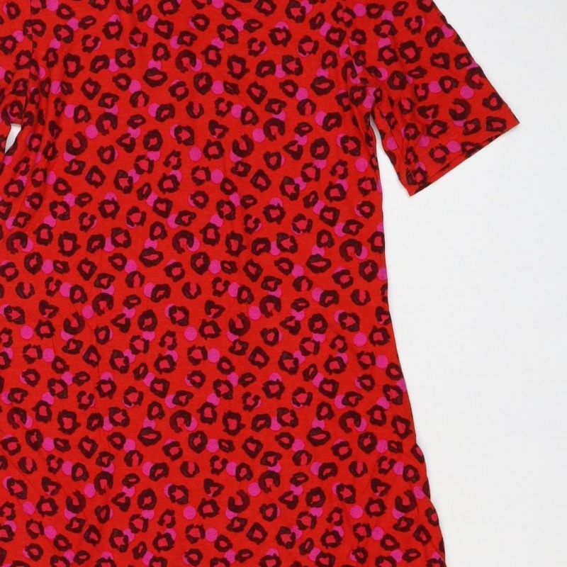 Next Women Red Leopard Print One Shoulder Shift Dress UK 6 Long Sleeve