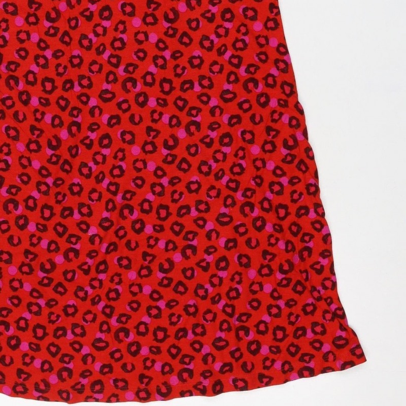 Next Women Red Leopard Print One Shoulder Shift Dress UK 6 Long Sleeve