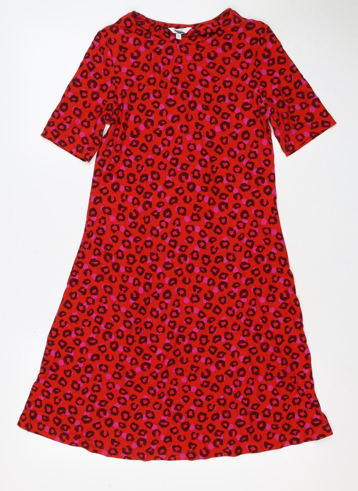 Next Women Red Leopard Print One Shoulder Shift Dress UK 6 Long Sleeve