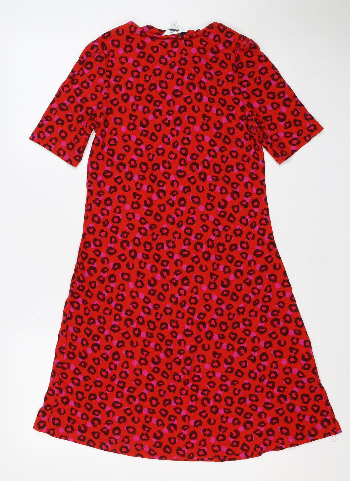 Next Women Red Leopard Print One Shoulder Shift Dress UK 6 Long Sleeve