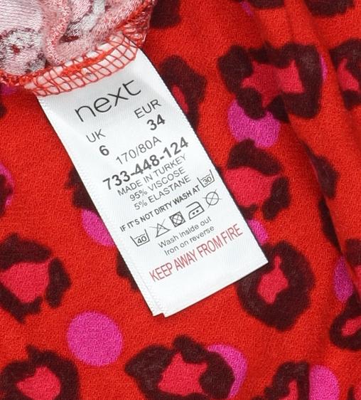 Next Women Red Leopard Print One Shoulder Shift Dress UK 6 Long Sleeve