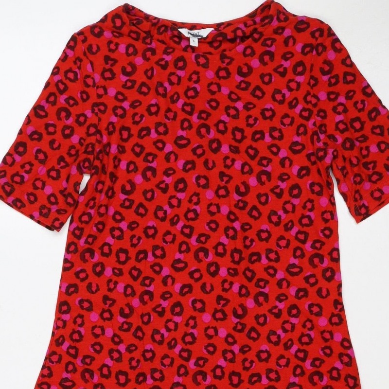 Next Women Red Leopard Print One Shoulder Shift Dress UK 6 Long Sleeve