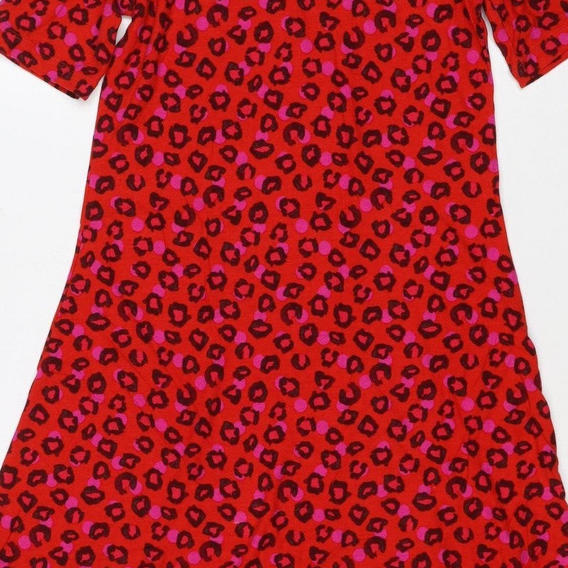 Next Women Red Leopard Print One Shoulder Shift Dress UK 6 Long Sleeve