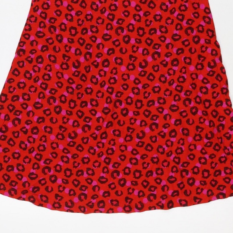 Next Women Red Leopard Print One Shoulder Shift Dress UK 6 Long Sleeve