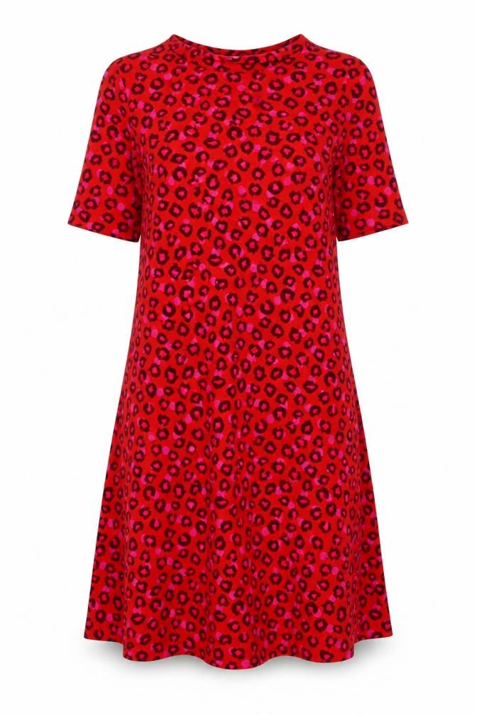 Next Women Red Leopard Print One Shoulder Shift Dress UK 6 Long Sleeve