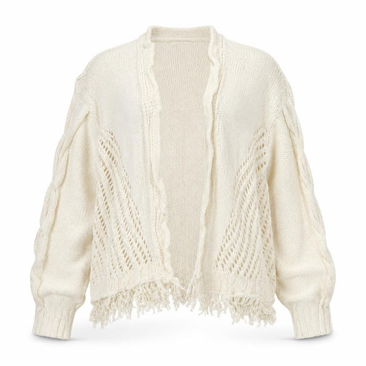 Per Una Women Ivory S Cable Knit Fringe Open Cardigan