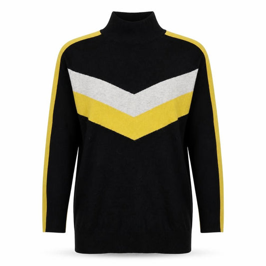 Wells Women’s Black Yellow Grey Roll Neck Geometric Knit Jumper UK 10