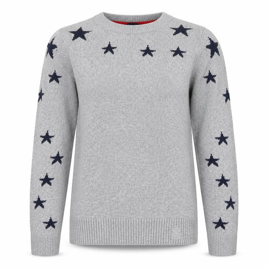 Crew Clothing Women Grey Navy Star Knit Jumper Size 10 Cotton Wool