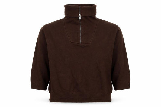 Zara Women Brown L Knit 1/4 Zip High Neck Pullover Jumper