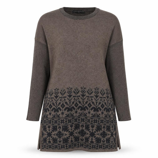 Peruvian Connection Women Brown XS Pima Cotton Fair Isle Tunic Jumper