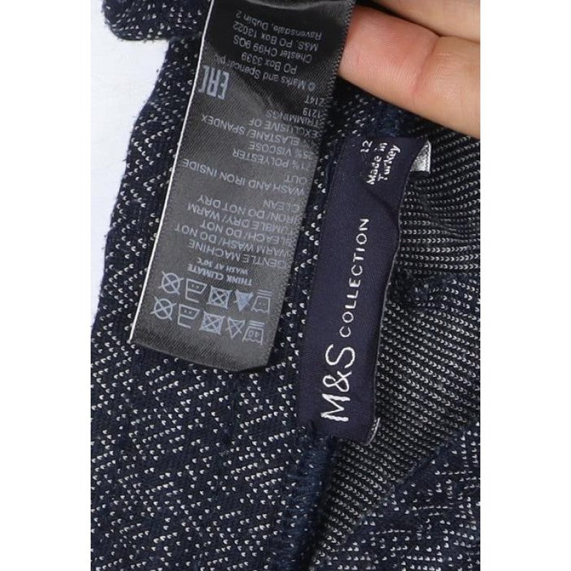 Marks and Spencer Women Blue UK 12 Herringbone Side Stripe Track Pants