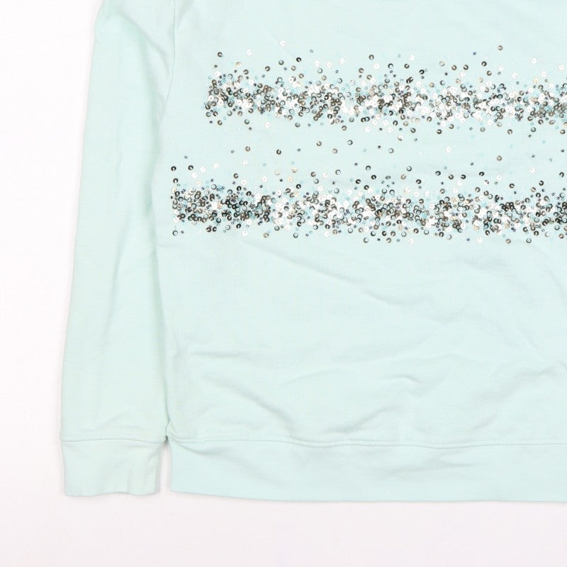 Next Women’s Mint Green Sequin Stripe Crew Neck Sweatshirt Size S