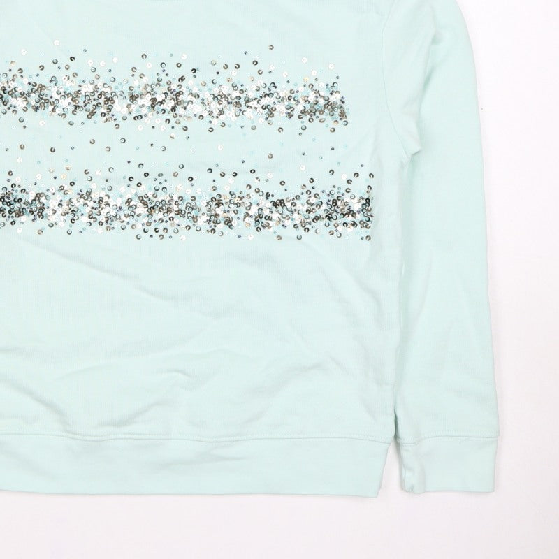 Next Women’s Mint Green Sequin Stripe Crew Neck Sweatshirt Size S