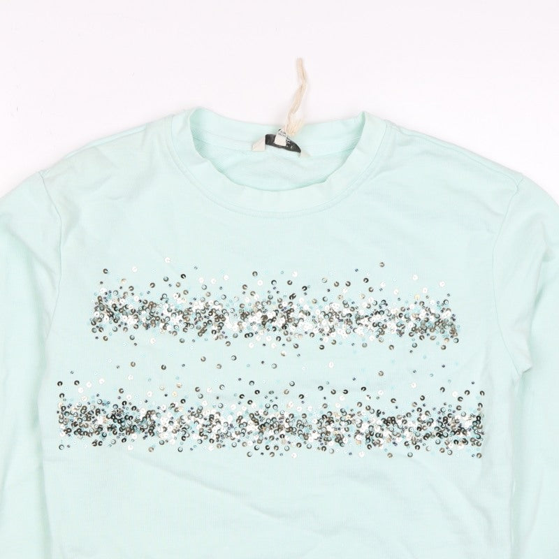 Next Women’s Mint Green Sequin Stripe Crew Neck Sweatshirt Size S