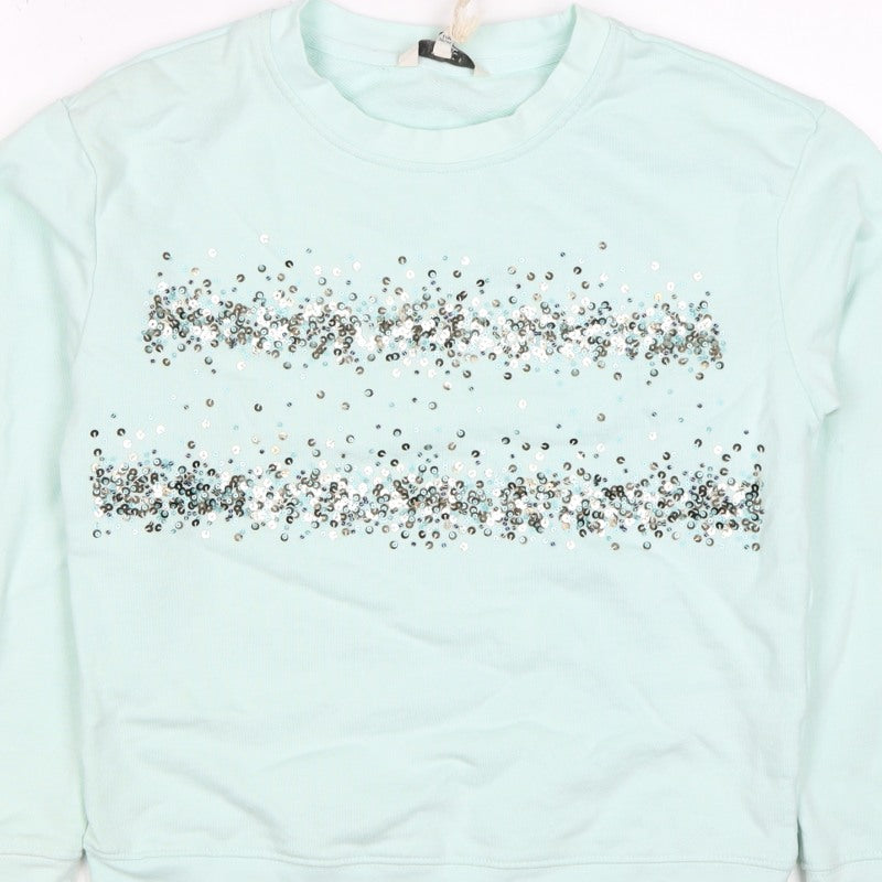 Next Women’s Mint Green Sequin Stripe Crew Neck Sweatshirt Size S