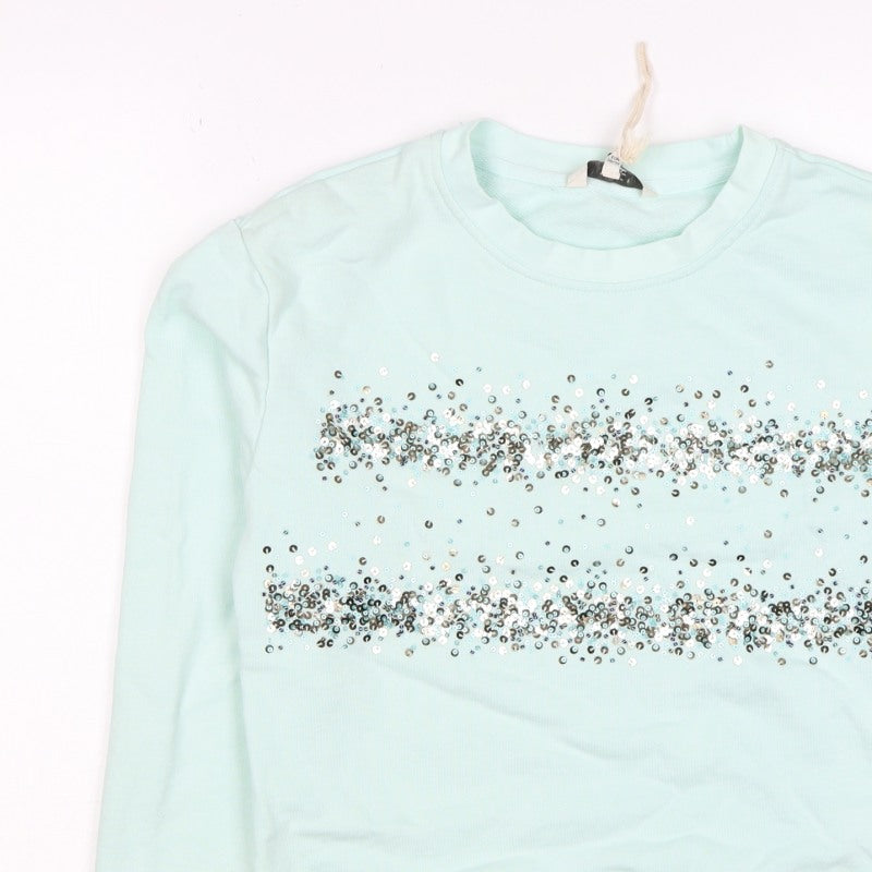 Next Women’s Mint Green Sequin Stripe Crew Neck Sweatshirt Size S