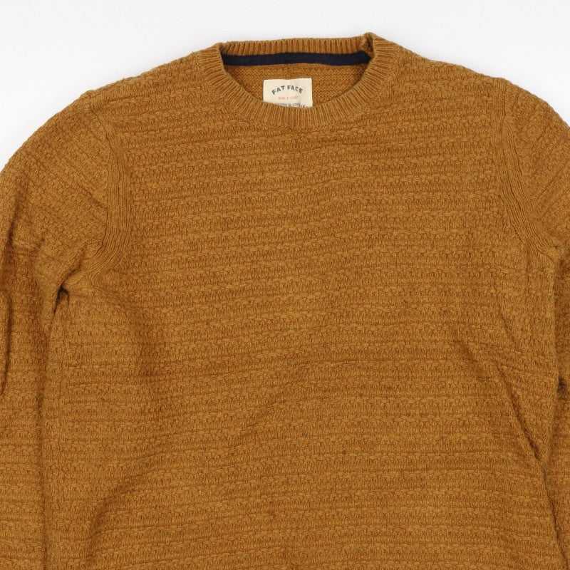 Fat Face Men’s Brown Size S Chunky Knit Crew Neck Pullover Jumper
