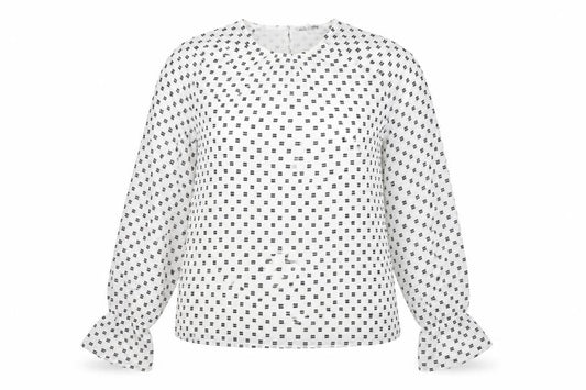 Next Women White Black Geometric Long Sleeve Bell Sleeve Blouse UK 16