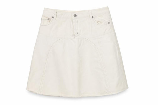 Benetton Women Ivory UK 10 A-Line Cotton Knee Skirt Pockets