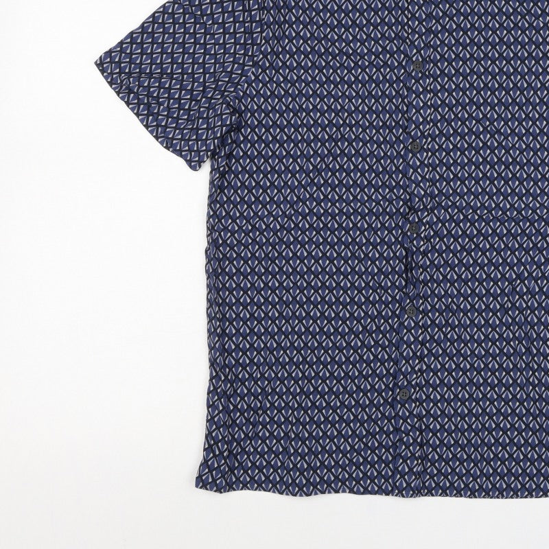 Marks and Spencer Men’s Blue Geometric Short Sleeve Button-Up Shirt M