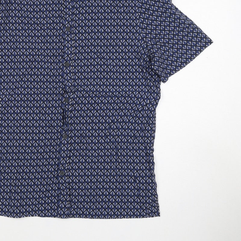 Marks and Spencer Men’s Blue Geometric Short Sleeve Button-Up Shirt M