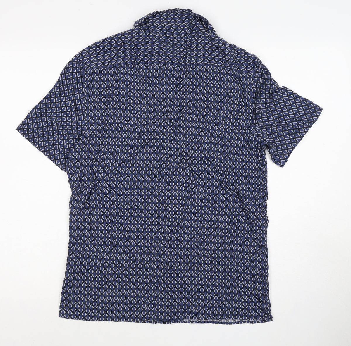 Marks and Spencer Men’s Blue Geometric Short Sleeve Button-Up Shirt M