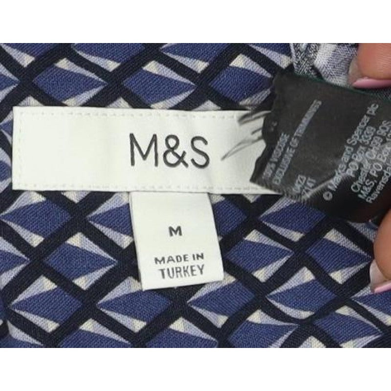 Marks and Spencer Men’s Blue Geometric Short Sleeve Button-Up Shirt M