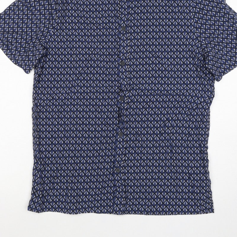Marks and Spencer Men’s Blue Geometric Short Sleeve Button-Up Shirt M