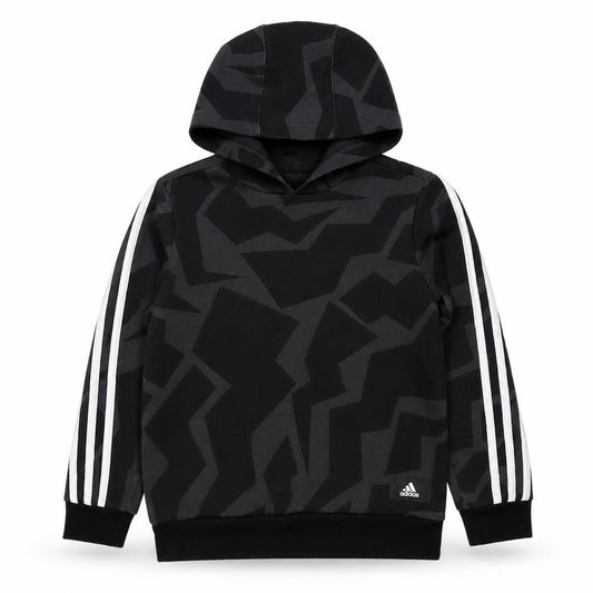 Adidas Boys Black Geometric Pullover Hoodie 9-10 Years Sports 3 Stripe