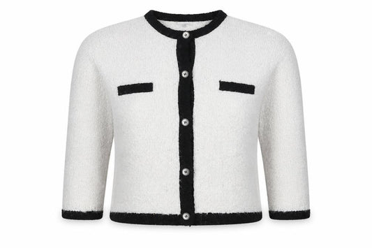Bonmarché Women White Black Textured Knit Cardigan UK 24 Long Sleeve