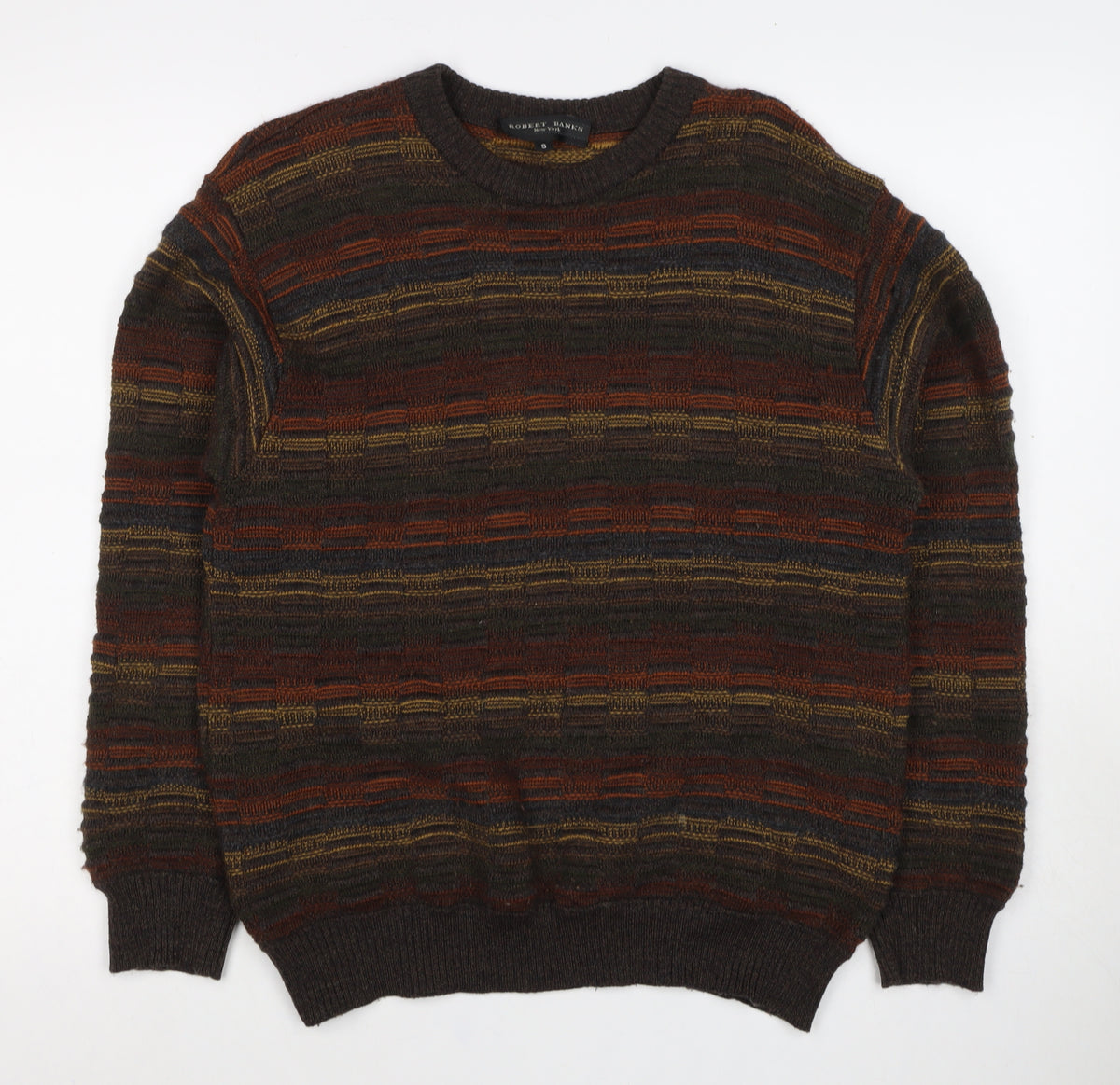 Robert Banks Men's Multicoloured Striped Ramie Cotton Pullover Jumper S