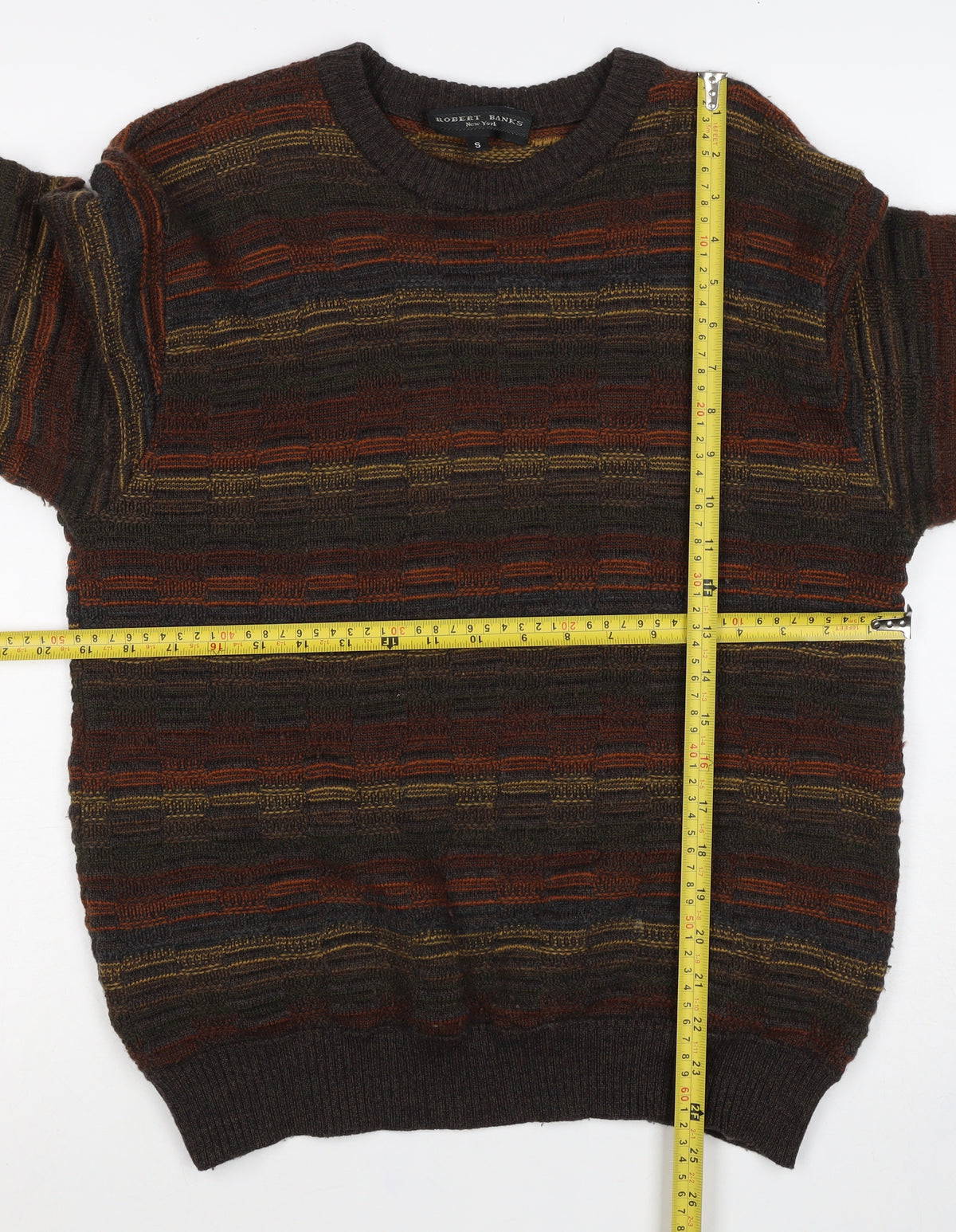 Robert Banks Men's Multicoloured Striped Ramie Cotton Pullover Jumper S