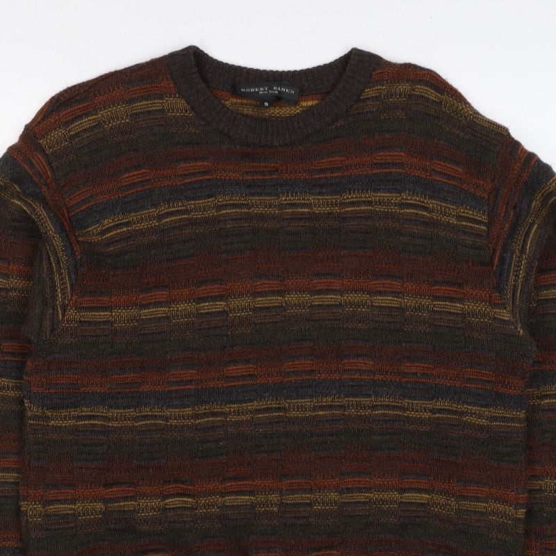 Robert Banks Men's Multicoloured Striped Ramie Cotton Pullover Jumper S