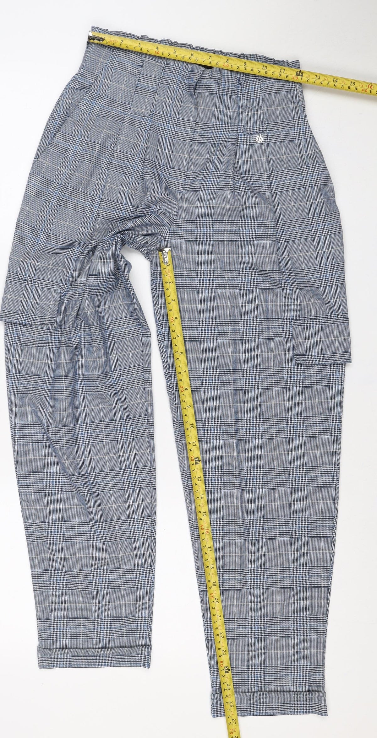 WHBM Women’s Blue Check Stretch Trousers UK 6 Regular
