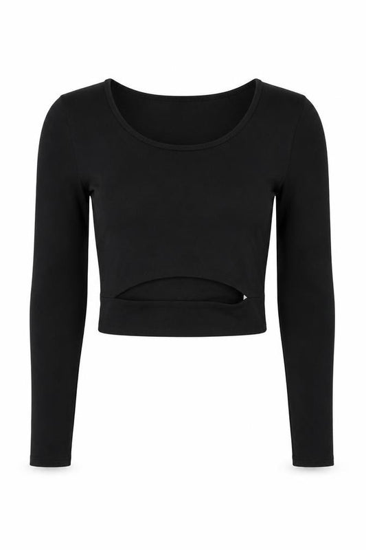 Hollister Women’s Black S Cropped Scoop Neck Stretch Long Sleeve T-Shirt