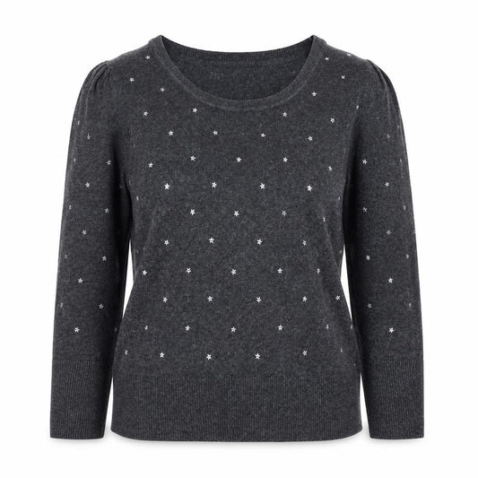 Monsoon Women Grey M Cashmere Blend Star Print Puff Sleeve Jumper