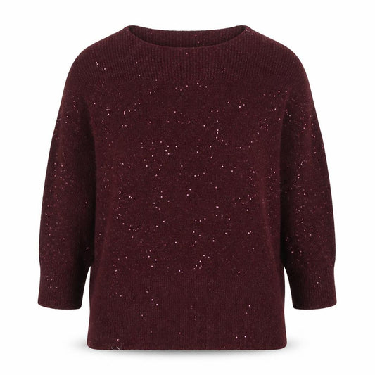Oasis Women Brown M Sequin Mock Neck 3/4 Sleeve Knit Jumper