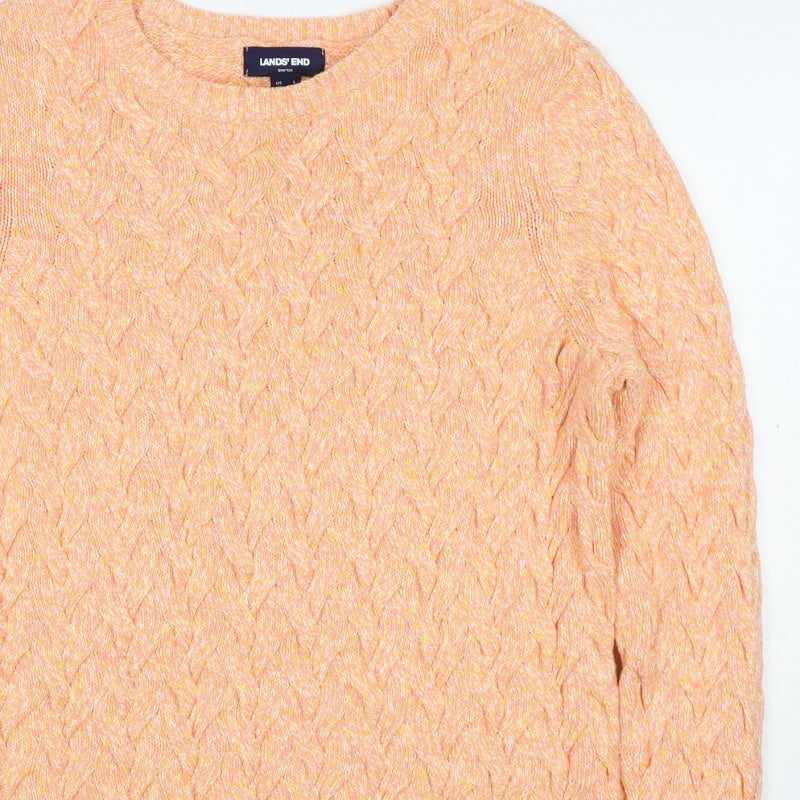 Lands' End Men’s Orange L Cable Knit Cotton Crew Neck Pullover Jumper