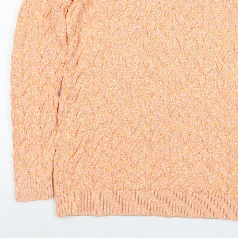 Lands' End Men’s Orange L Cable Knit Cotton Crew Neck Pullover Jumper
