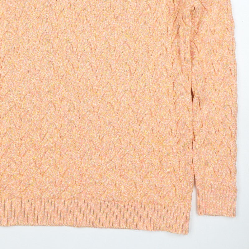 Lands' End Men’s Orange L Cable Knit Cotton Crew Neck Pullover Jumper