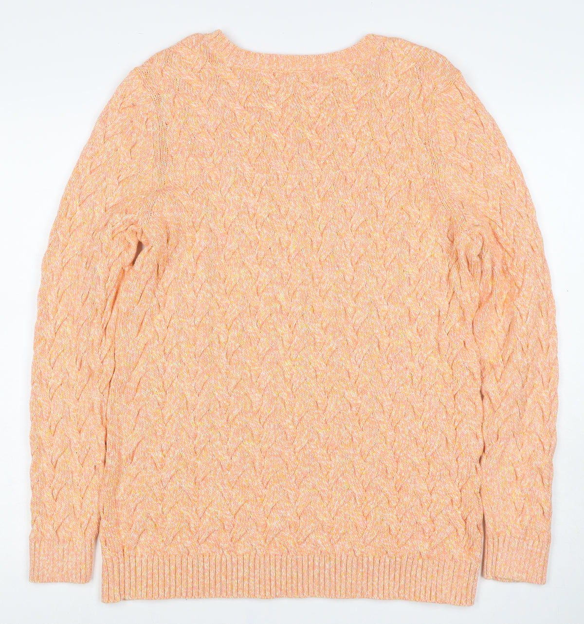 Lands' End Men’s Orange L Cable Knit Cotton Crew Neck Pullover Jumper