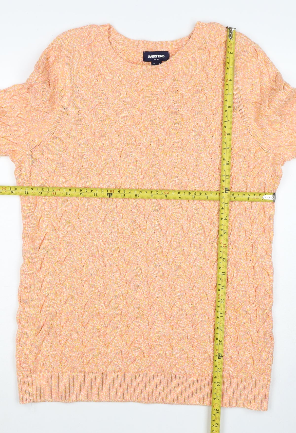 Lands' End Men’s Orange L Cable Knit Cotton Crew Neck Pullover Jumper