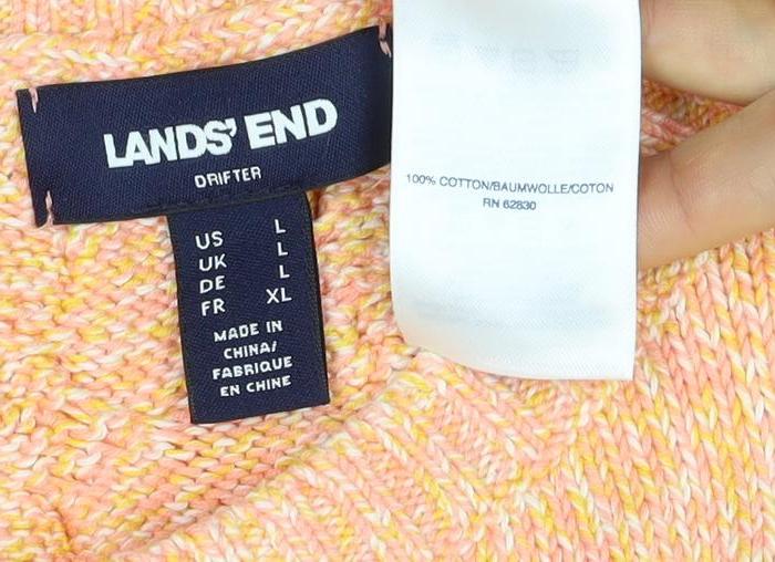 Lands' End Men’s Orange L Cable Knit Cotton Crew Neck Pullover Jumper