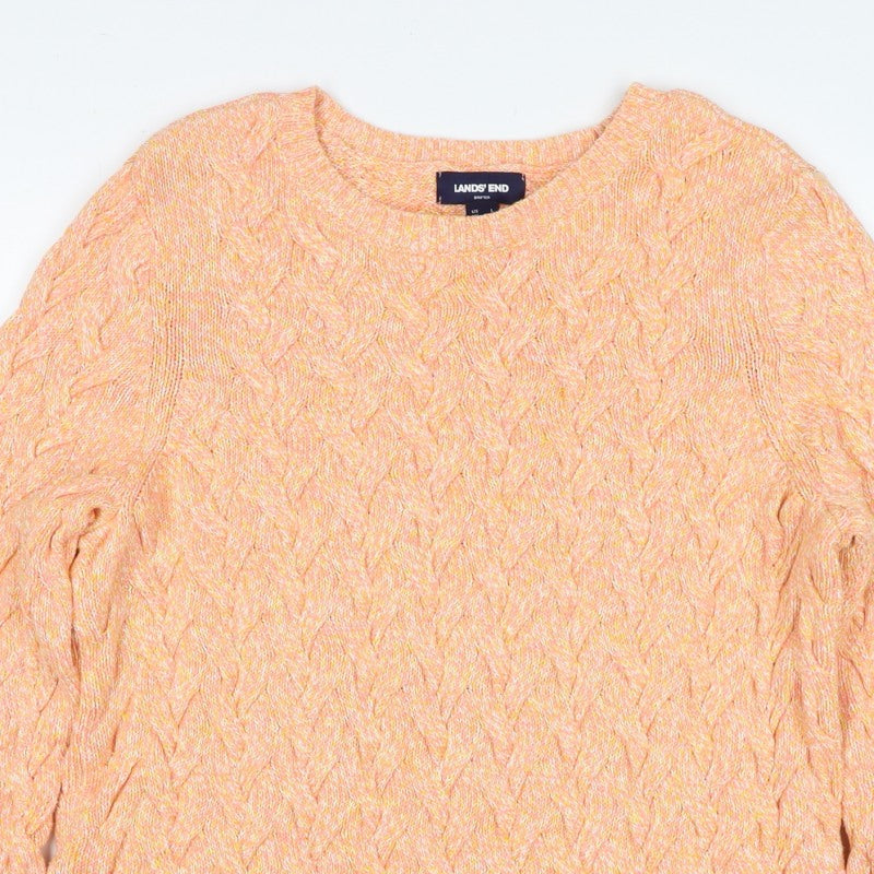 Lands' End Men’s Orange L Cable Knit Cotton Crew Neck Pullover Jumper