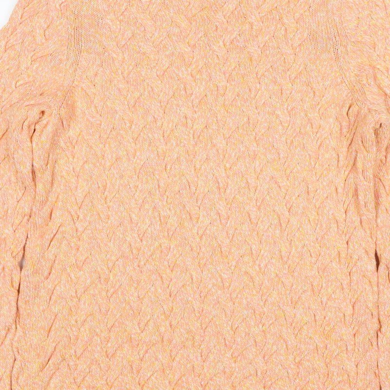 Lands' End Men’s Orange L Cable Knit Cotton Crew Neck Pullover Jumper