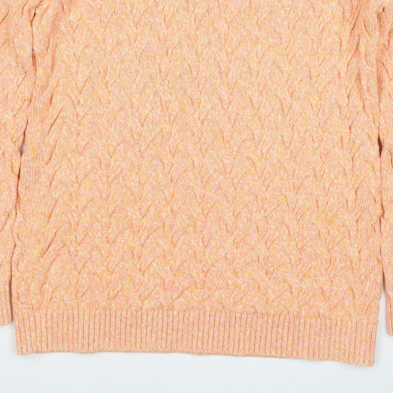 Lands' End Men’s Orange L Cable Knit Cotton Crew Neck Pullover Jumper