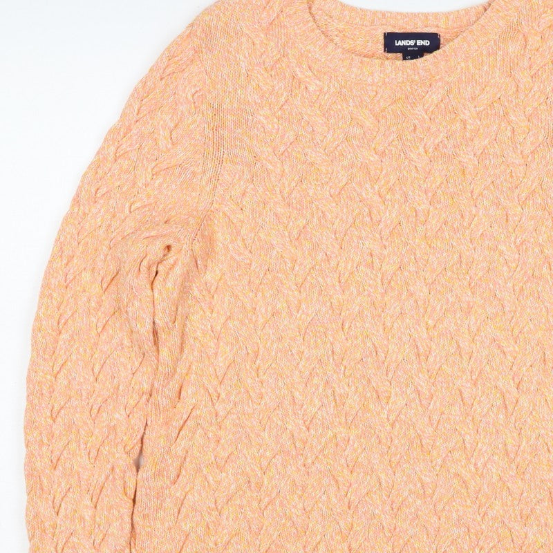 Lands' End Men’s Orange L Cable Knit Cotton Crew Neck Pullover Jumper