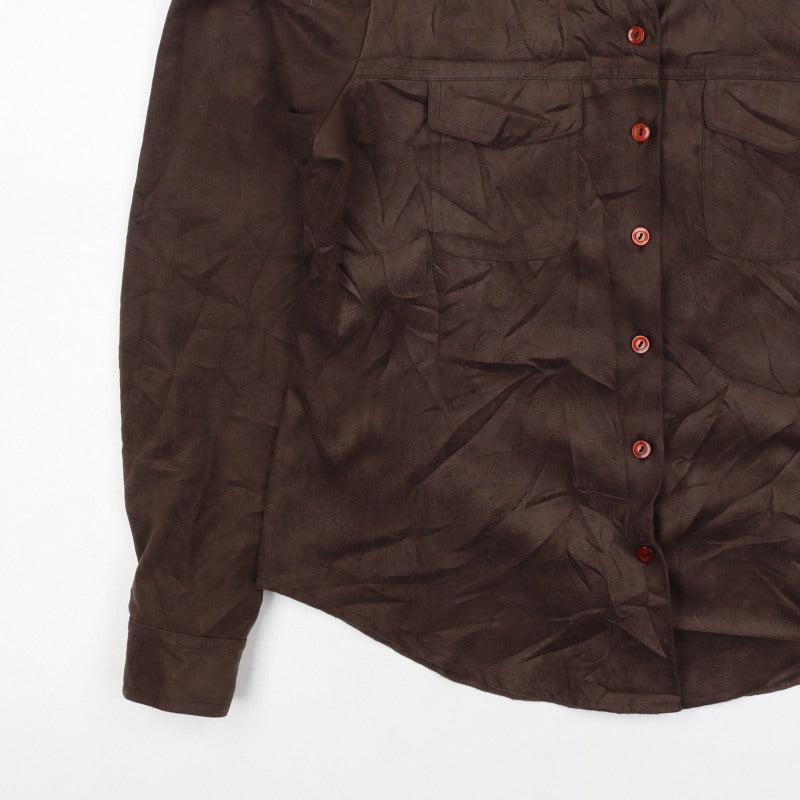 Topshop Women Brown Size 16 Button-Up Collared Long Sleeve Shirt