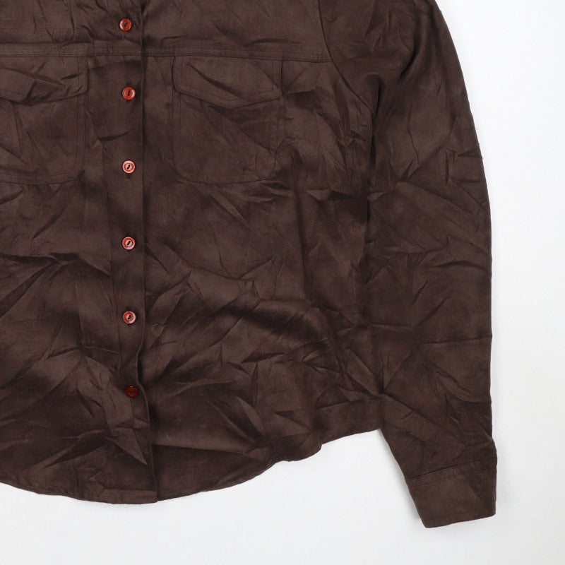 Topshop Women Brown Size 16 Button-Up Collared Long Sleeve Shirt