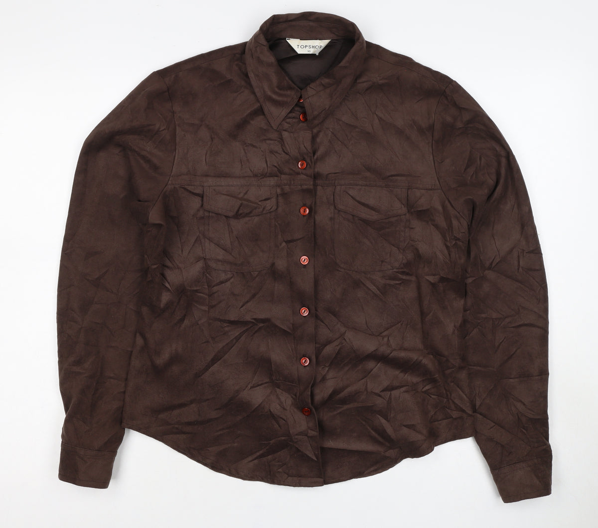 Topshop Women Brown Size 16 Button-Up Collared Long Sleeve Shirt